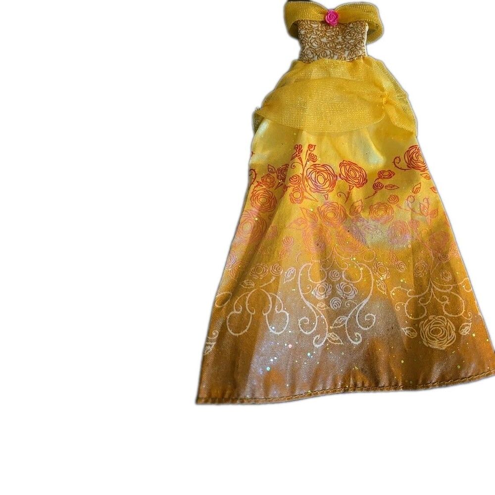 Disney Barbie Doll Belle Dress Princess Beauty Beast Yellow Gold Ball Gown 7 In